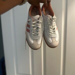 Adidas White and Coral Sambas